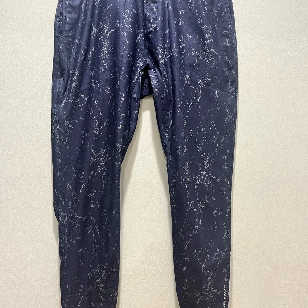 Peter Millar Men's SZ Small Golf Atlas Marble Performance Pants Navy Blue Strech